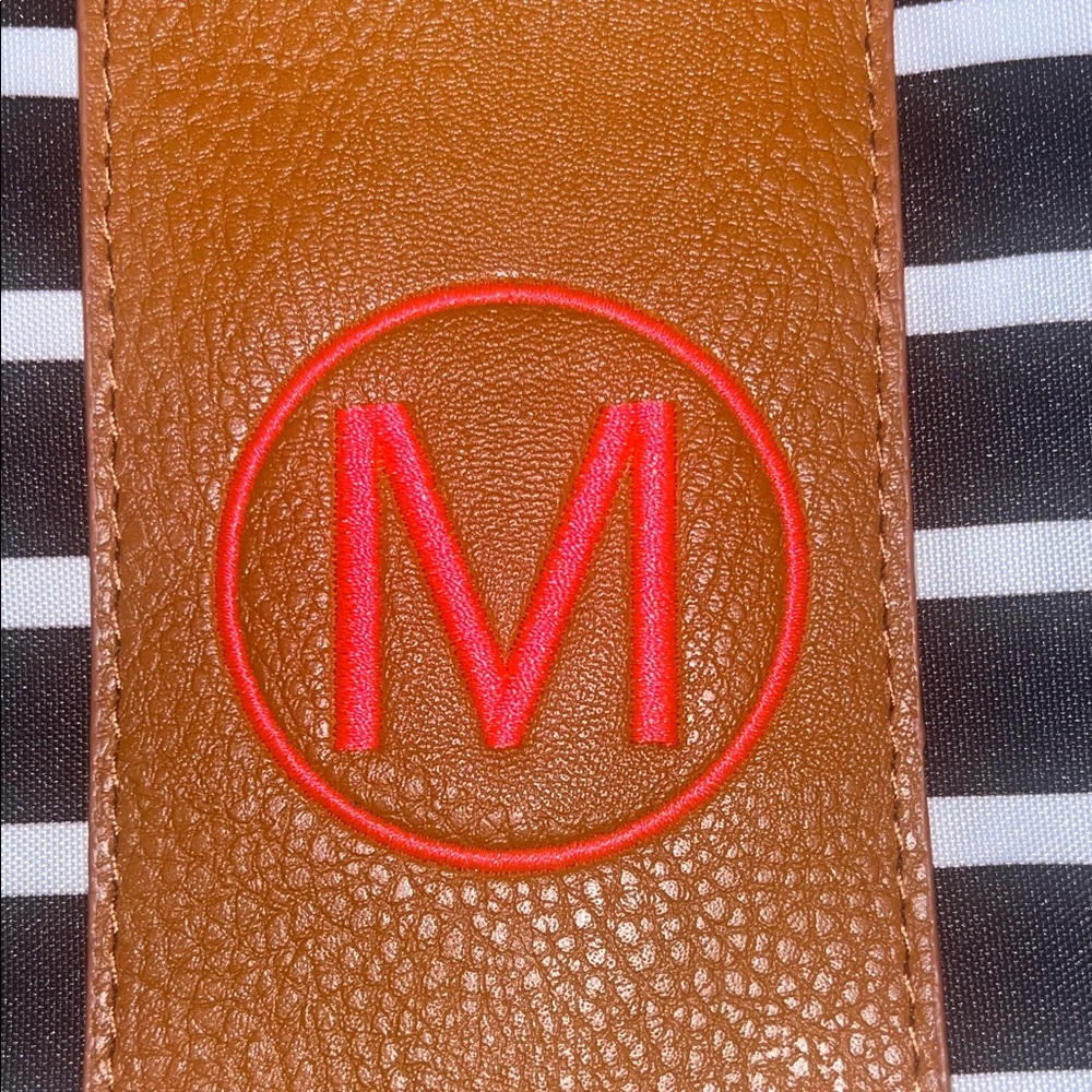 “M” personalized Striped Black and Brown women’s travel Bag - Picture 3 of 6